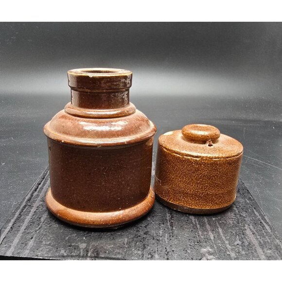 Antique Stone Ink Well Circa 1860s Dug In San Francisco Brown Glaze Finish HS285 - Picture 1 of 6